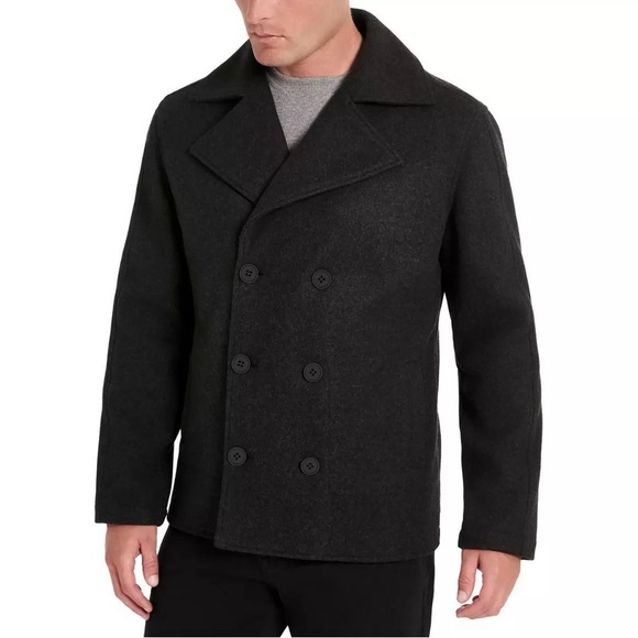 Kenneth Cole Mens 4-Way Stretch Vented Double Breasted Pea Coat Jacket - Picture 1 of 2